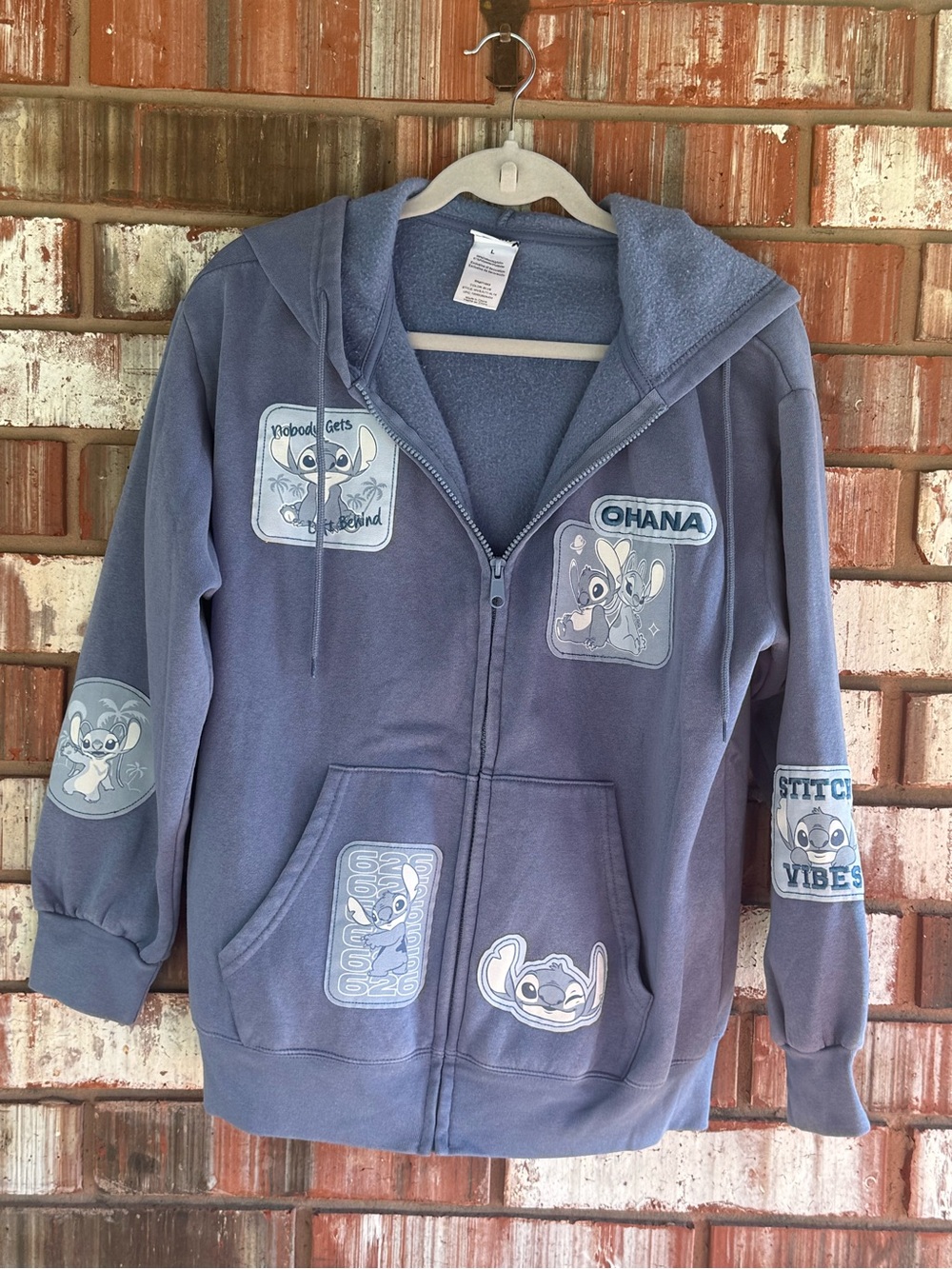 Disney Stitch 626 Ohana Patch Full Zip Hoodie Blue Women’s Large